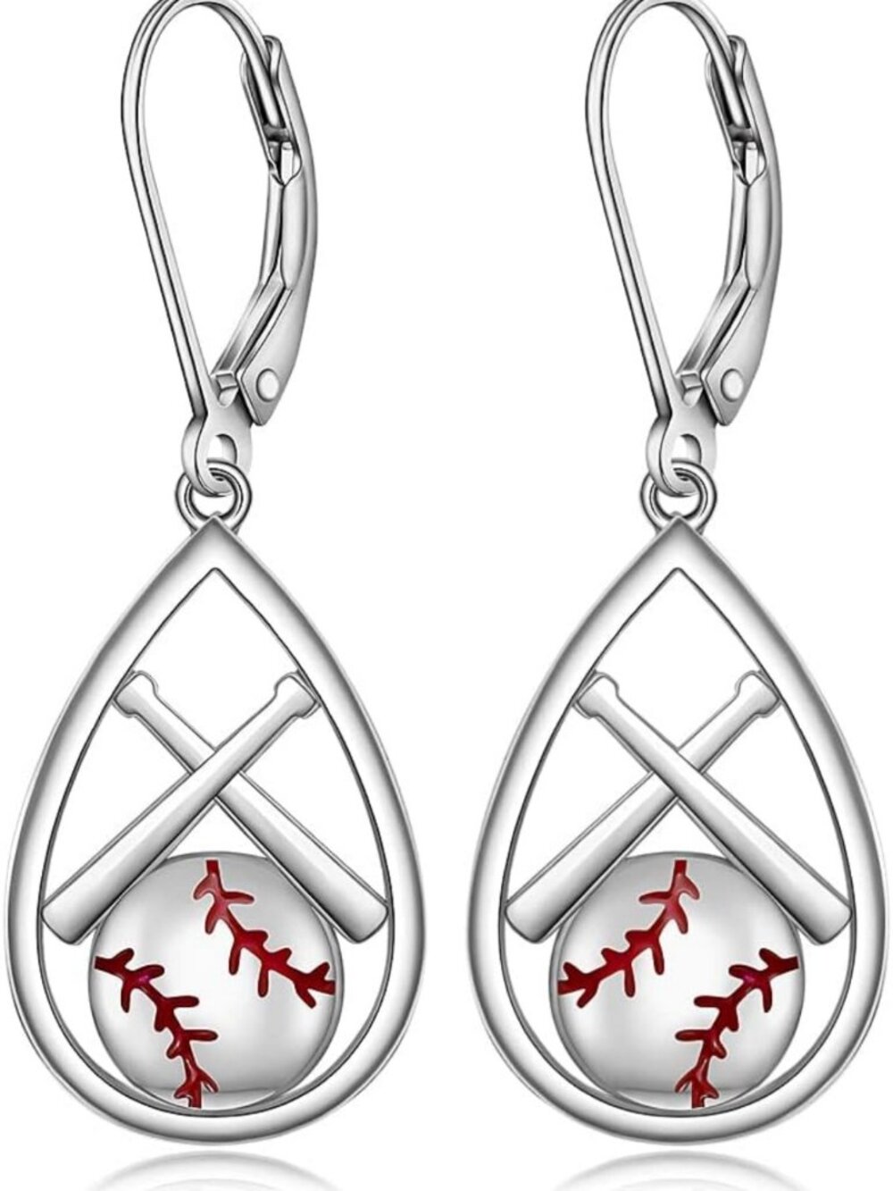 Dangle Sports Earrings for Women - Sterling Silver Baseball, Softball